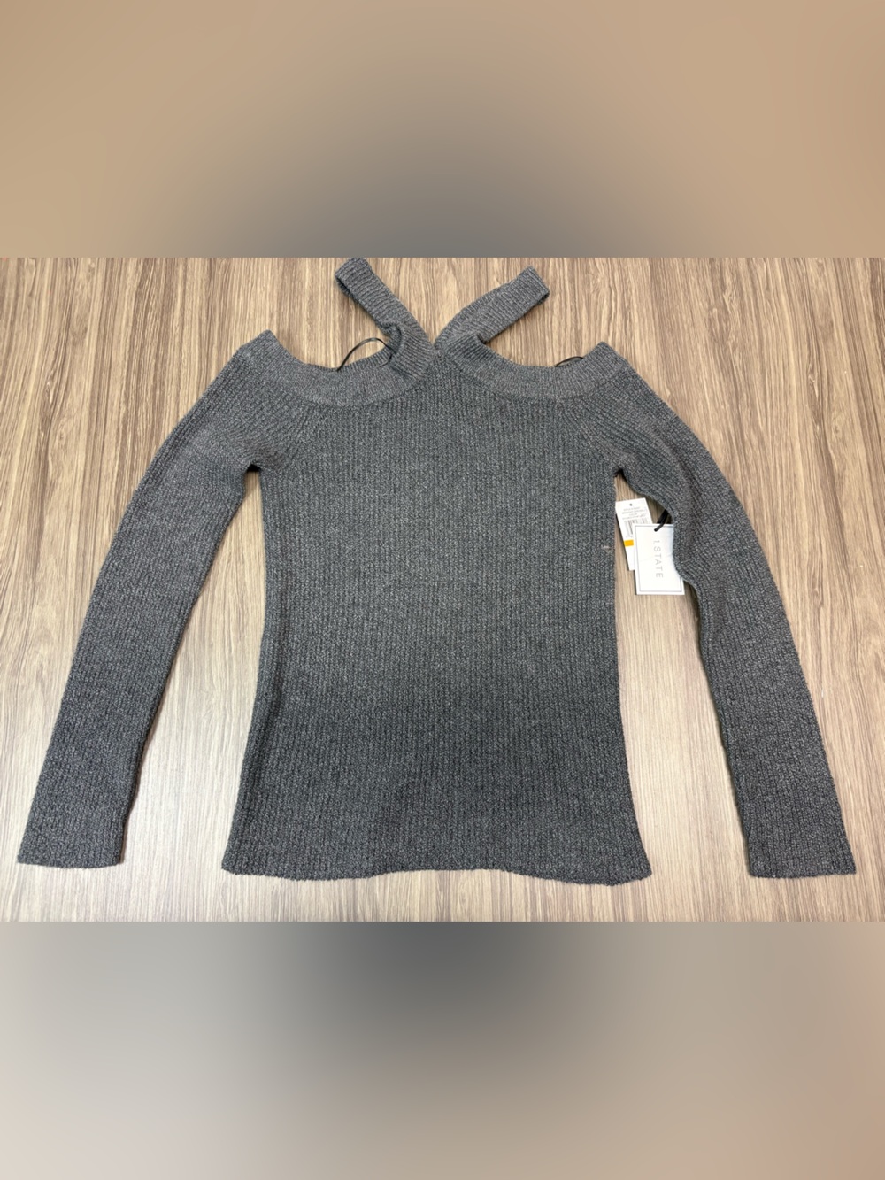1.State Gray Cold Shoulder Ribbed Sweater Size Small